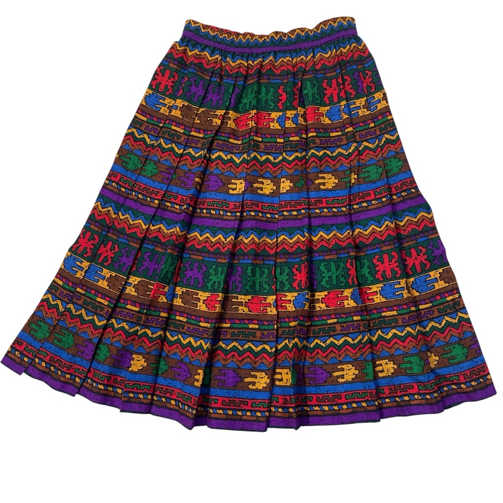 Yves Saint Laurent Multicolor Wool Pleated Elastic Waist Pull On A-Line Skirt - Picture 2 of 5